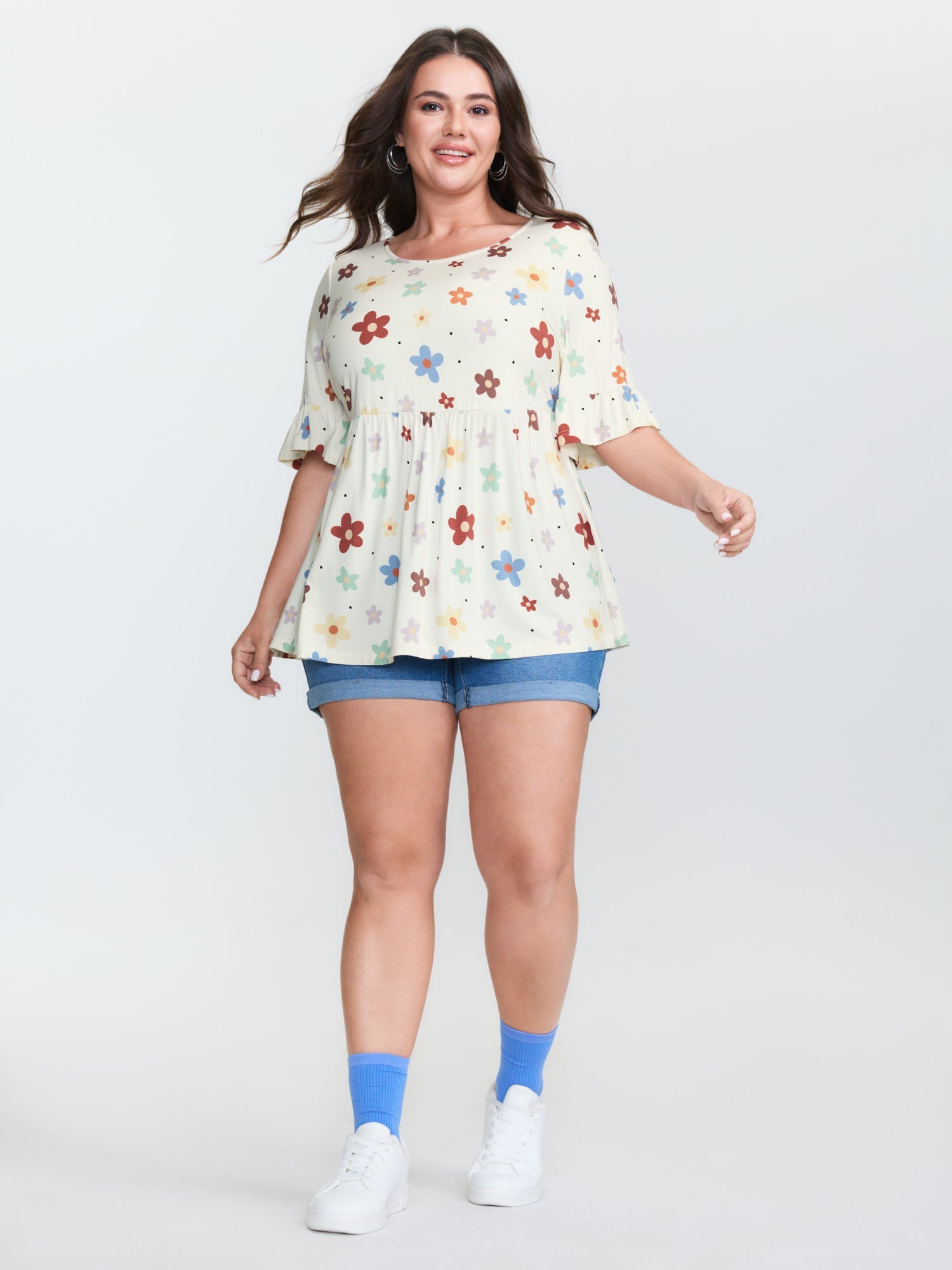 Floral Print Stretchy Knit Top