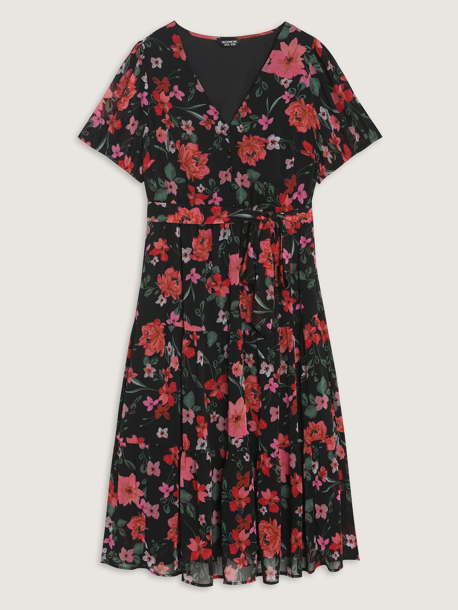 Floral Romance Pockets Belted Midi Dress