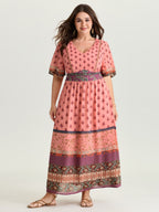 Colorful Floral Paisley Print V-Neck Maxi Dress