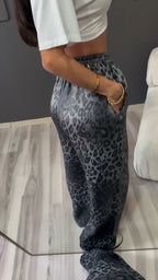 Women's Straight Leopard Print Satin Casual Pants