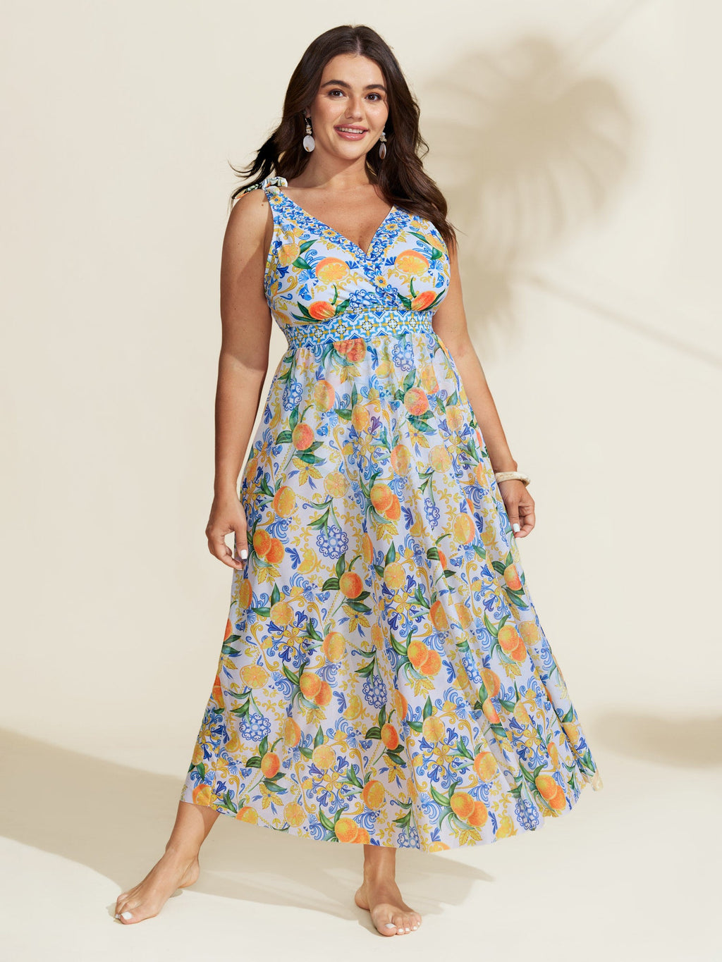 Two-Piece Citrus Print Sarong Swimsuit