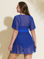 Sheer Ruffled Sleeve Layered Swim Dress