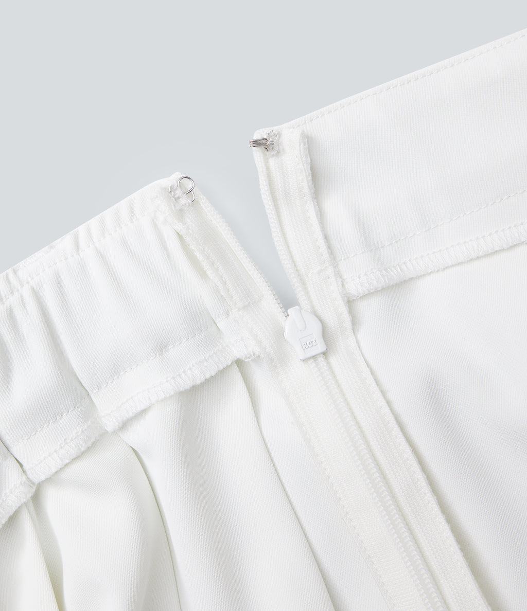 Mid Rise Belted Asymmetric Pleated Mini Casual Skirt