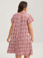 Sweet Plaid Pattern Pockets Mini Dress