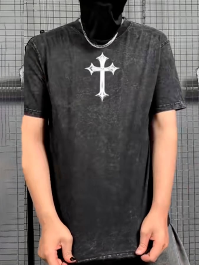 Men's Faith Cross Print Crew Neck T-shirt