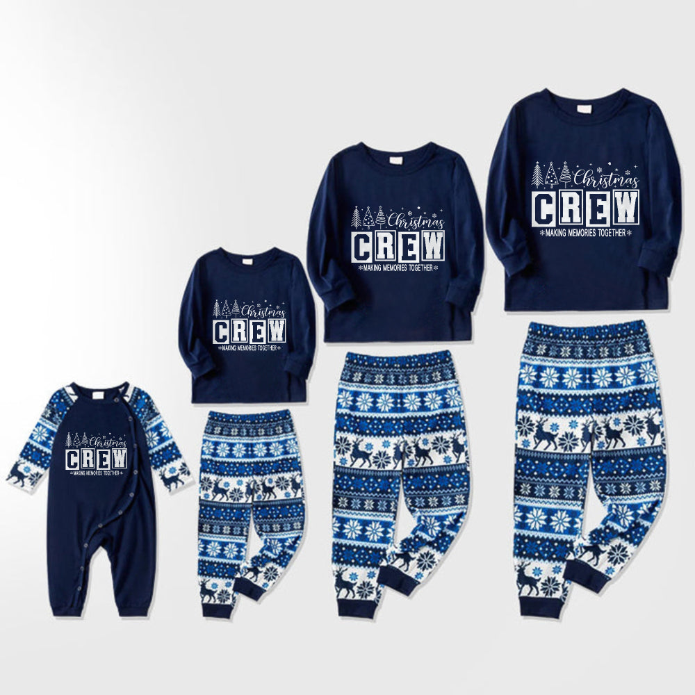 Joyful Blue Christmas Pajamas Set With "Christmas Crew Making Memories Together" Print