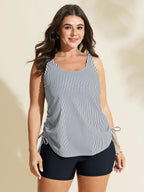 Striped Print Drawstring Sides Swim Top