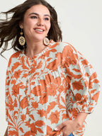 Sweet Floral Print Button Front Blouse
