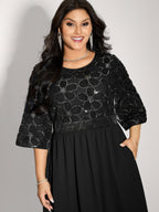 Sequin Floral Tulle Shirred Waist Midi Dress