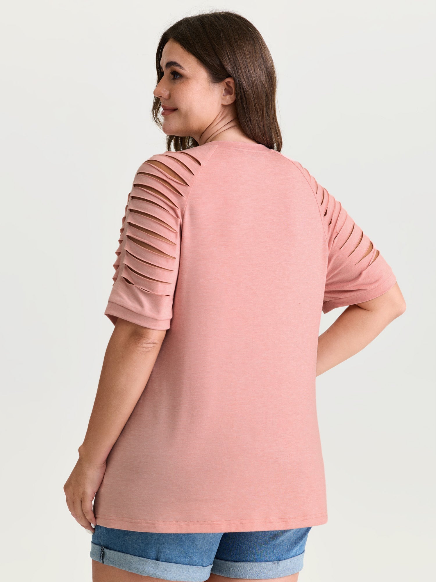 Cut-Out Sleeve V Neck T-Shirt