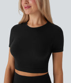 Seamless Flow Round Neck Short Sleeve Cropped Lounge Top
