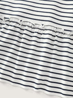 Striped Print Ruffled Hem Long T-Shirt