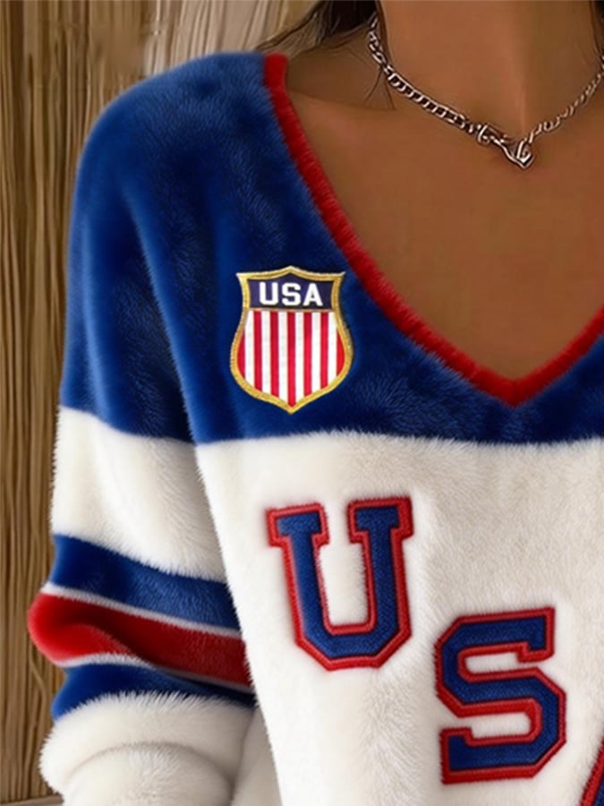 V-Neck Retro USA Ice Hockey Tops