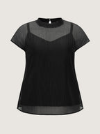 Sheer Mock Neckline Breathable Blouse