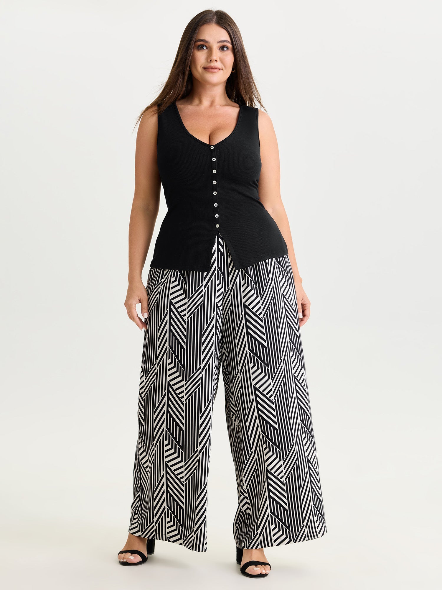 Stretchy Button-Front Tunic Style Top
