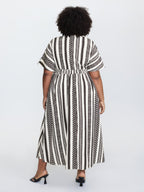 Solid Geometric Dolman Sleeve Pocket Shirred Split Hem Dress