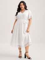 Texture Tiered Ruffle Sleeve See Through Dress