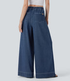 FlexTM High Waisted Wide leg Cool Touch Quick Dry Denim Casual Jeans with Pockets