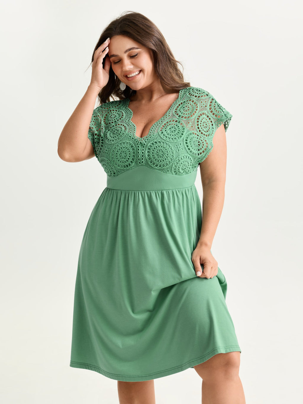Sheer Lace Sleeve Flowy Mini Dress