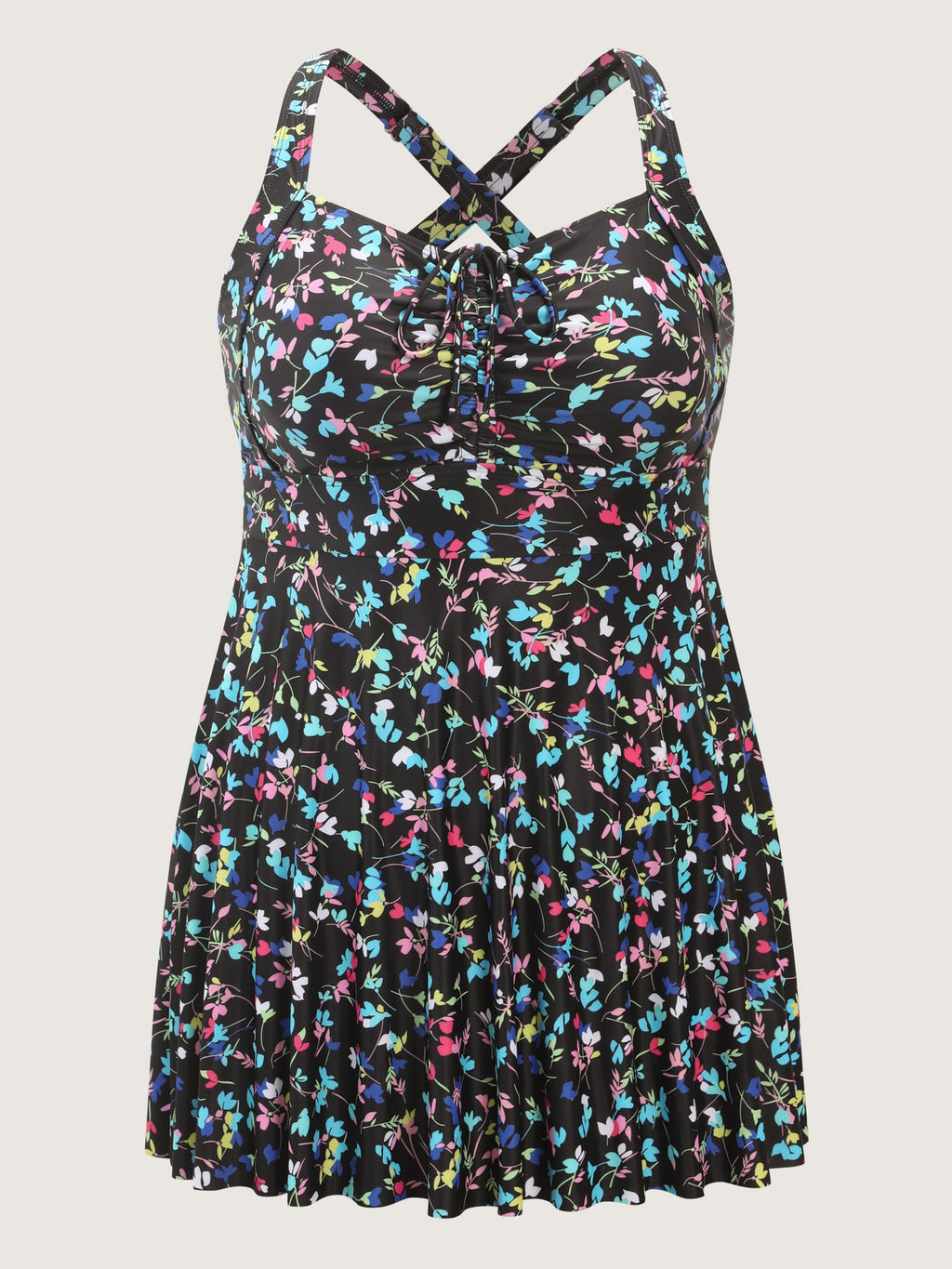 Colorful Floral Print Drawstring Swim Dress