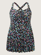 Colorful Floral Print Drawstring Swim Dress