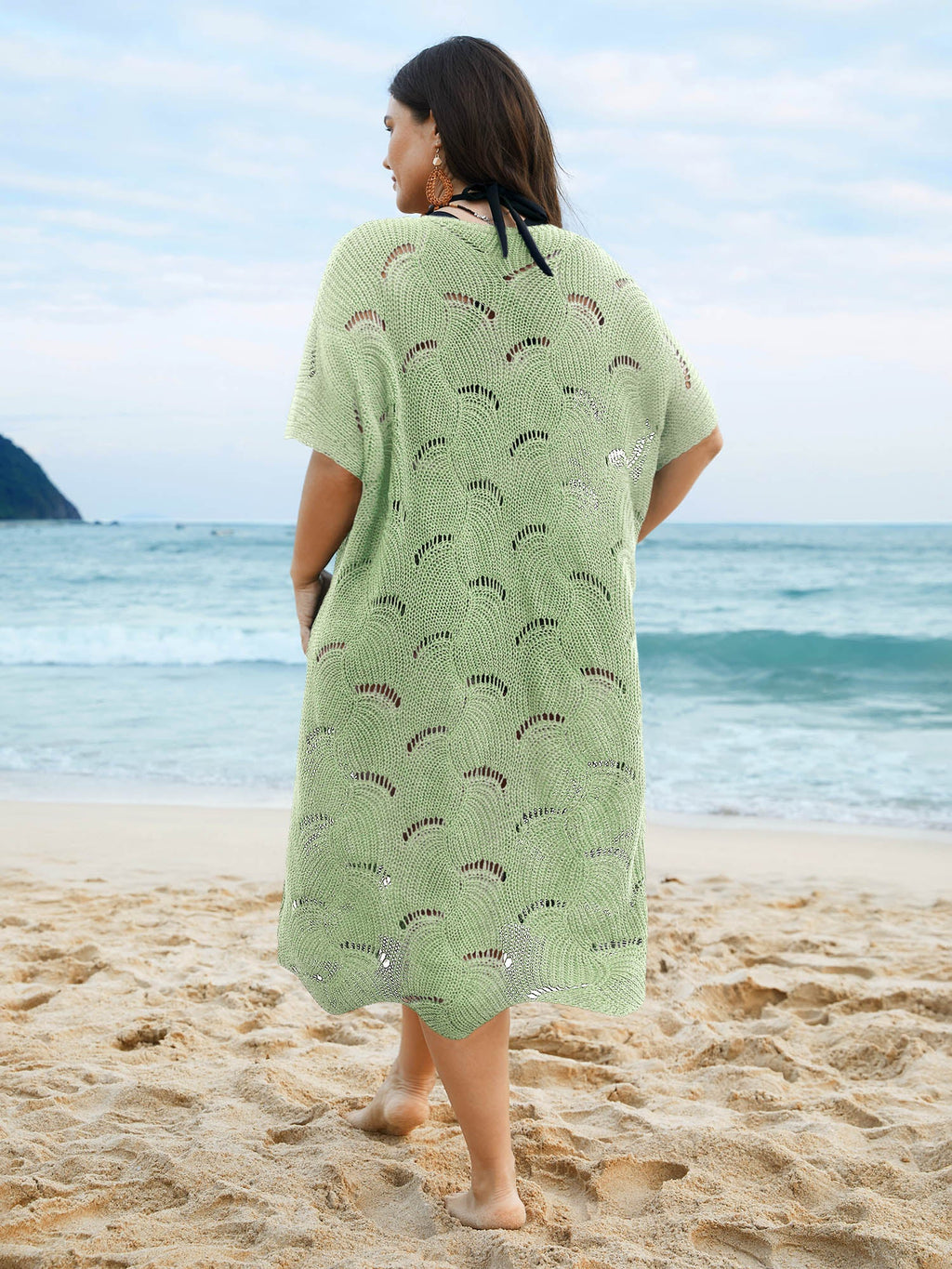 Cut-Out Solid V-Neck Swim Cover Up