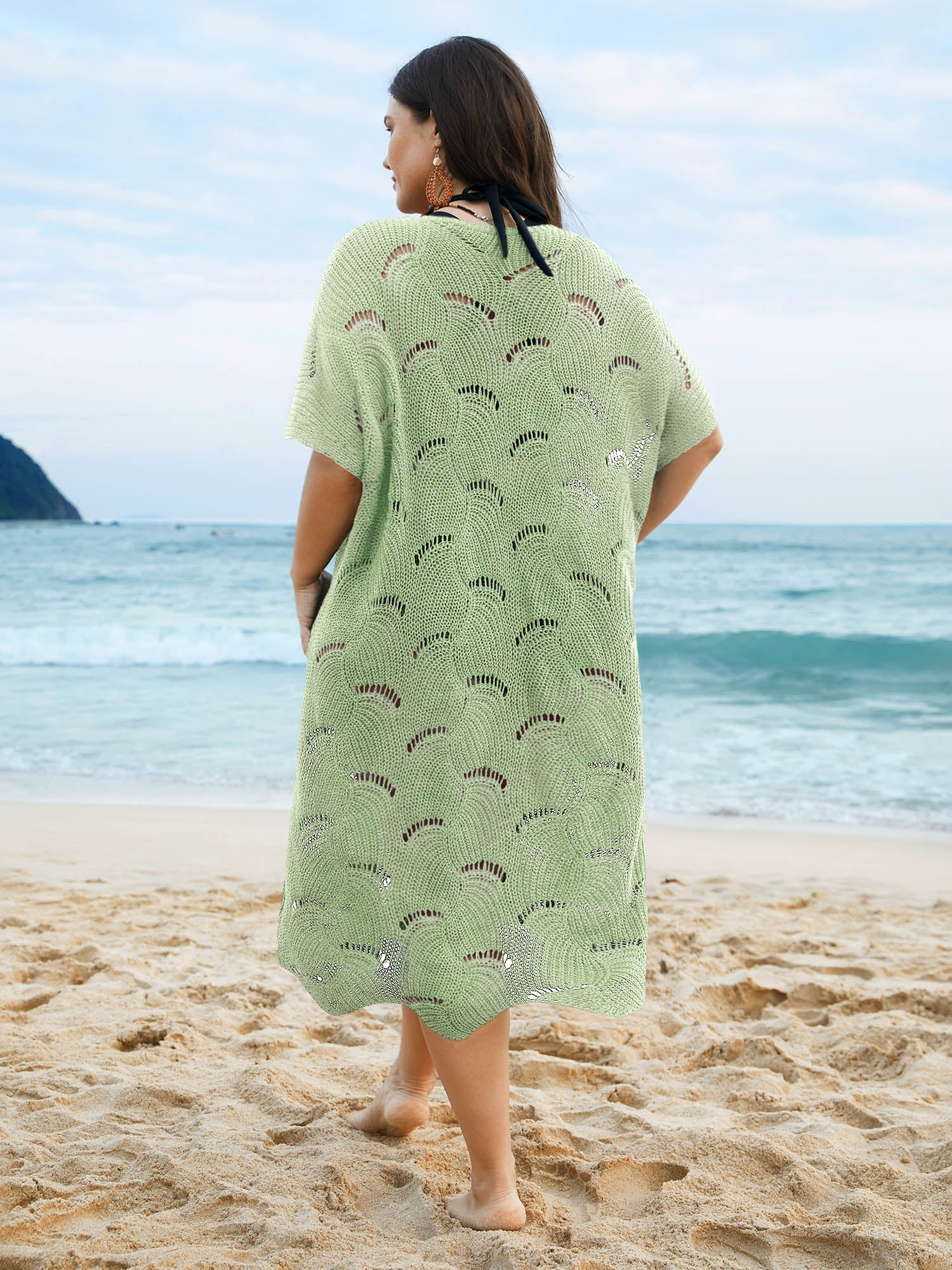 Cut-Out Solid V-Neck Swim Cover Up