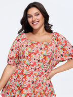 Floral Square Neck Fit and Flare Blouse