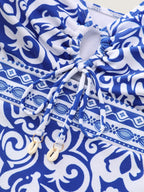 Sarong Set Geometric Print Mesh One-Piece Swim
