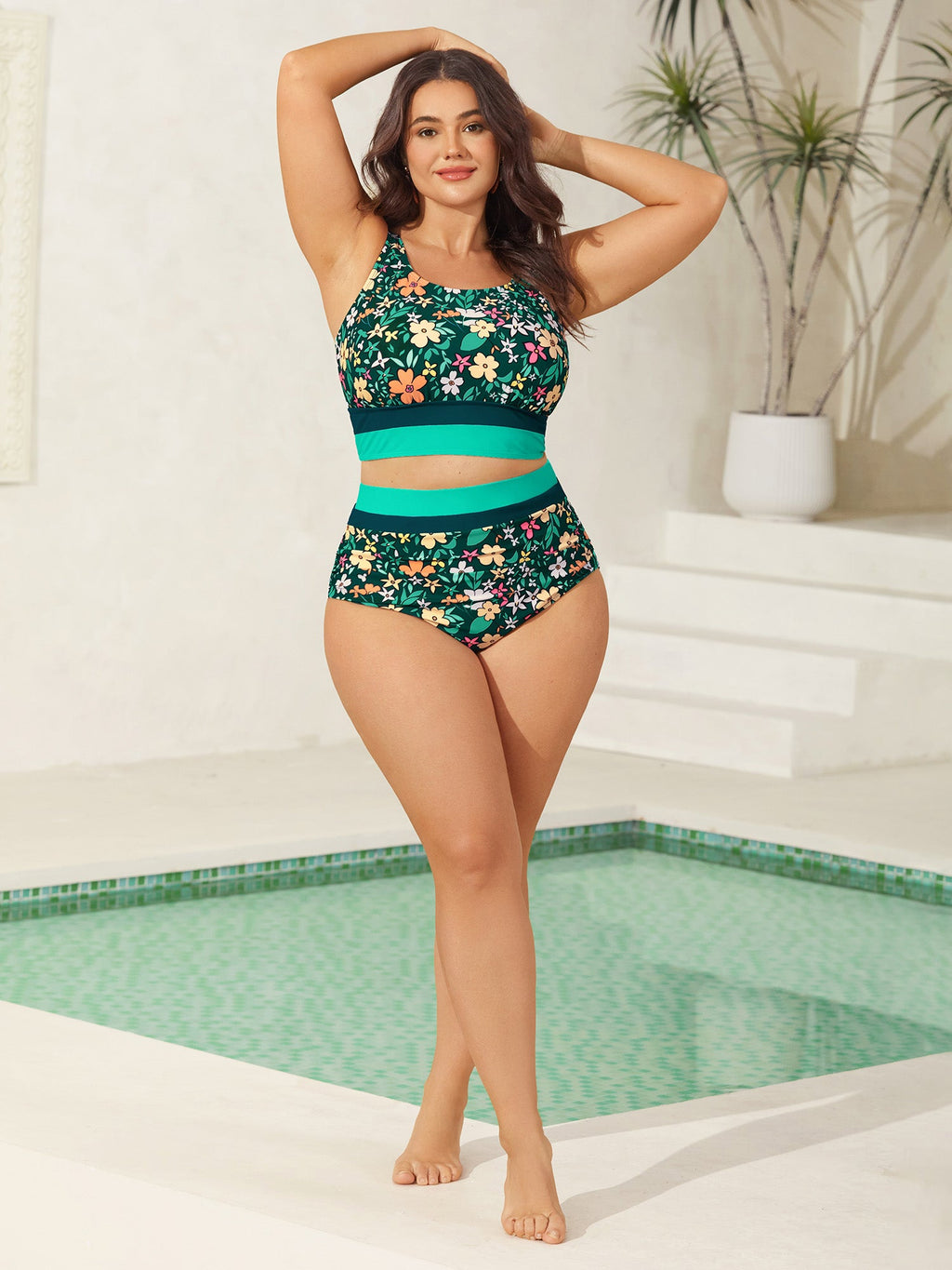 Floral Print Color Contrast Bikini Bottoms