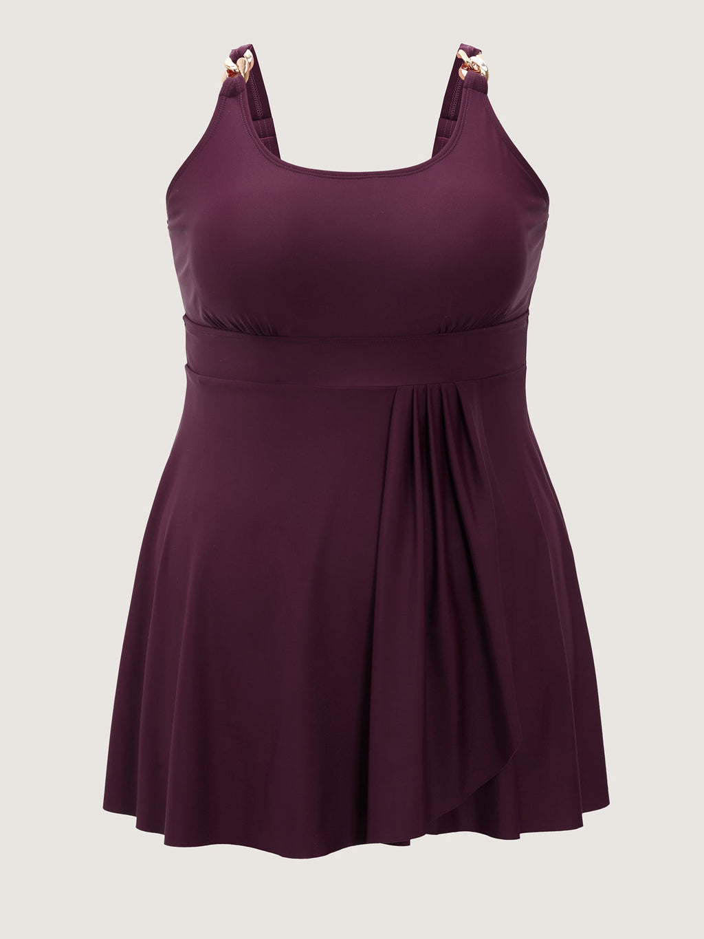 Pleated Metal Detail Curvy Hem Swim Dress