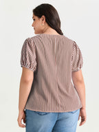 Striped Print Tie-Front Blouse