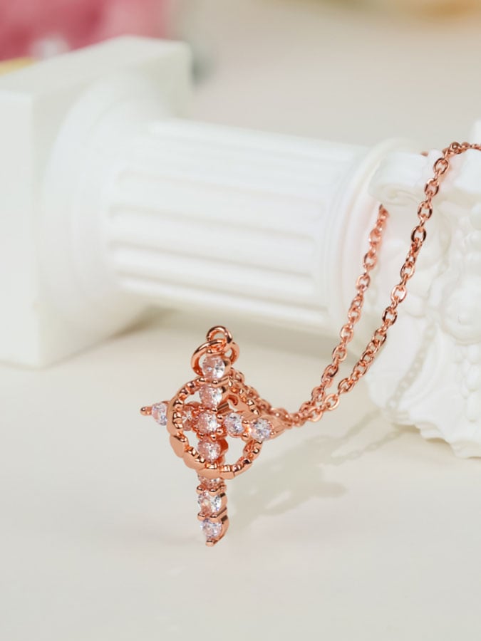 Rotatable Crown Cross Necklace