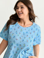 Cotton Stretchy Floral Print Long T-Shirt