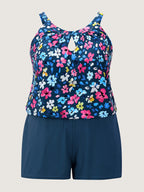 Floral Print Keyhole Pockets Swim Romper