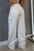Womens Hot Diamond Splicing Multi-pocket Casual Pants