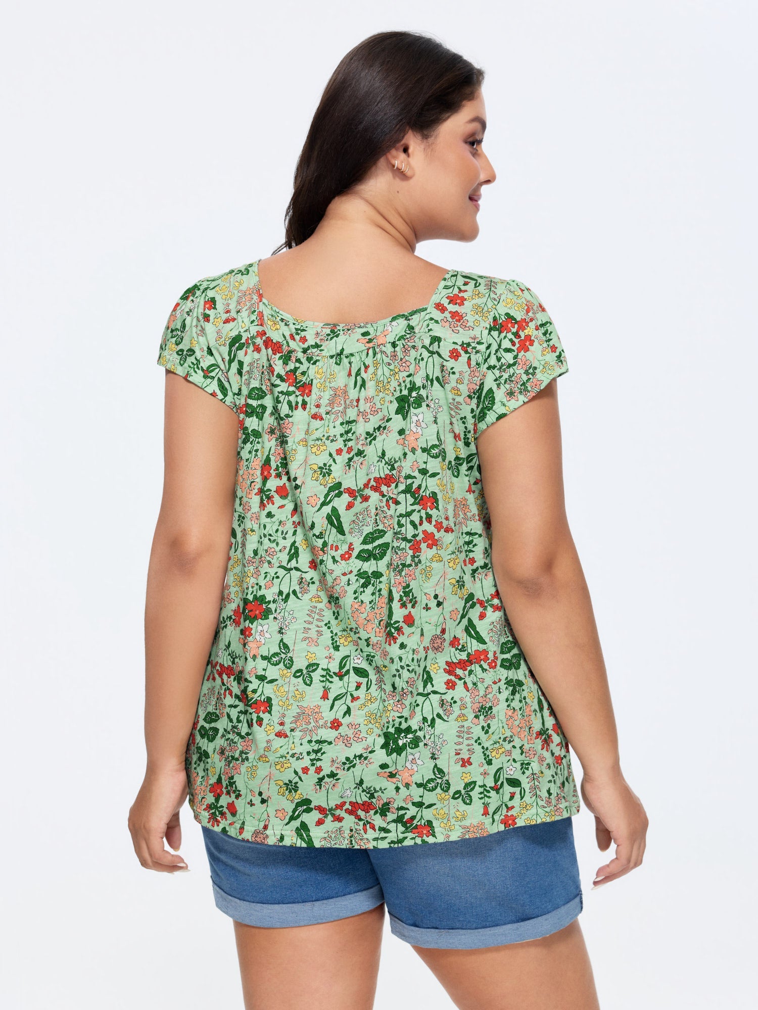 Pure Cotton Floral Print Square Neck Top