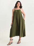 Backless Flowy Cami Plain Midi Dress
