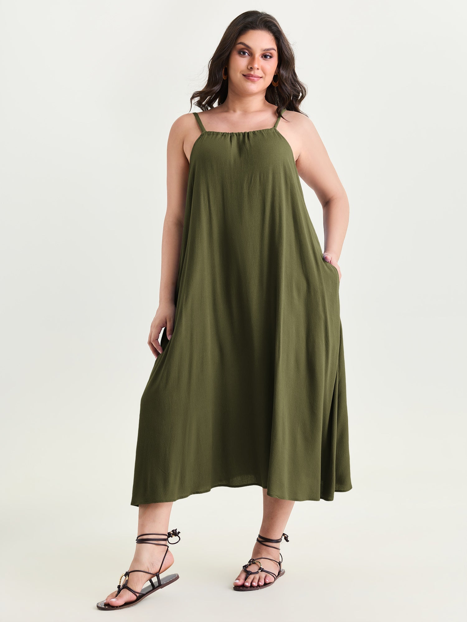 Backless Flowy Cami Plain Midi Dress