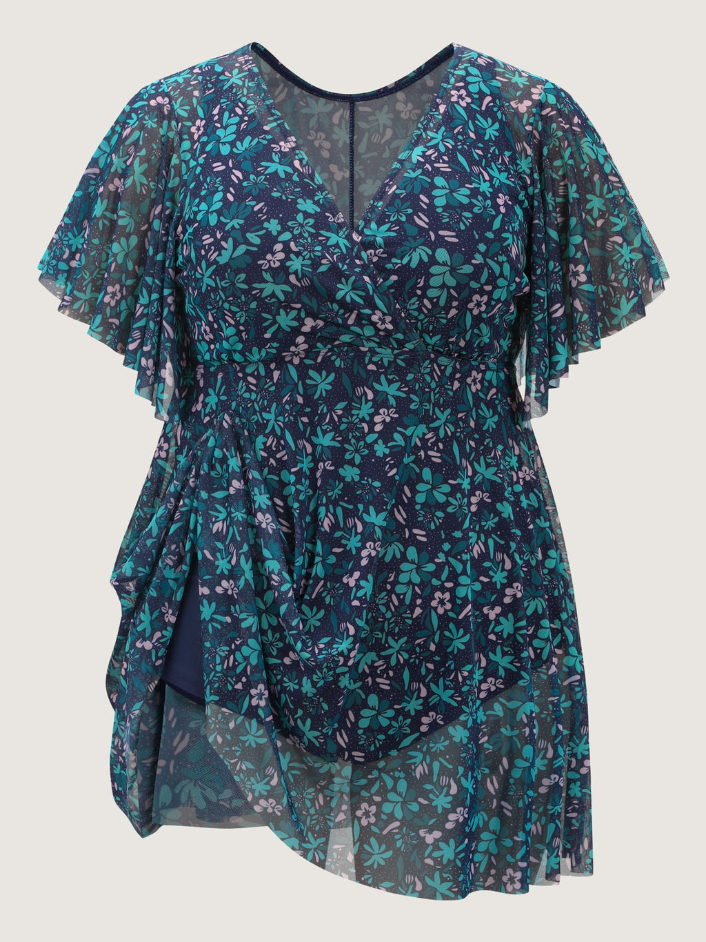 Colorful Sheer Floral Print Swim Dress