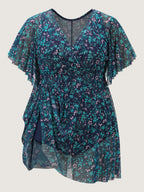 Colorful Sheer Floral Print Swim Dress
