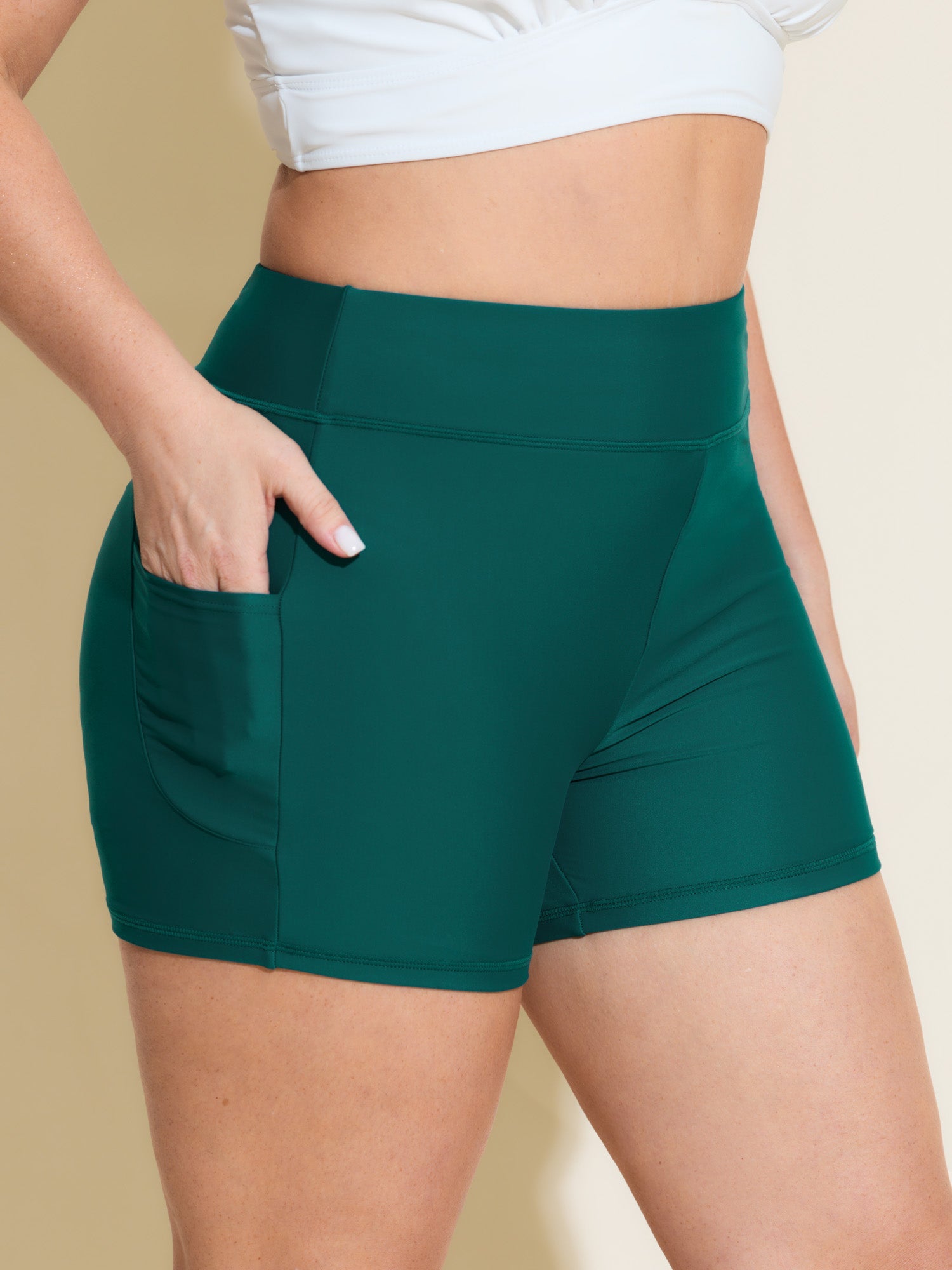Sculpting Pockets Solid Swim Shorts