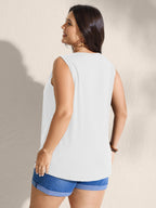Embroidered Neckline Pleated Front Panel Tank Top