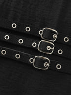 Wide Straps Belted Buckle Detail Midi Dress