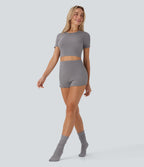 Seamless Flow High Waisted Lettuce Trim Lounge Shorts 2.5''