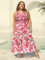 Two-Piece Floral Print Ruched Mesh Swimsuit, Sarong
