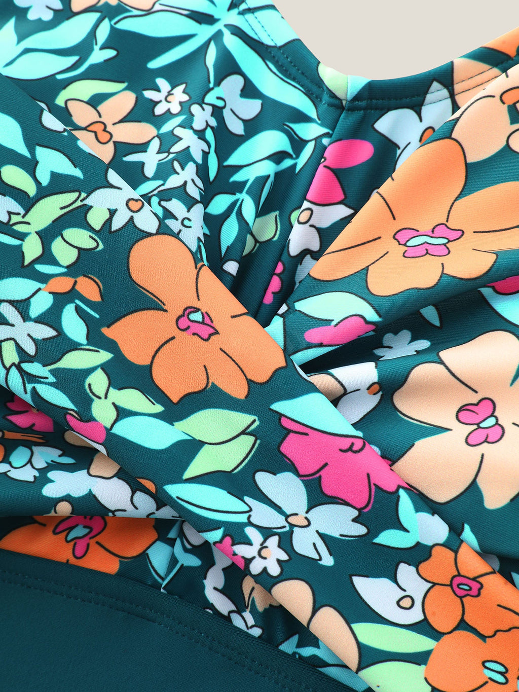 Floral Print Color Contrast Pockets Swim Dress