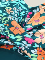 Floral Print Color Contrast Pockets Swim Dress