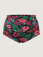 Vibrant Tropical Floral Print Pockets Swim Dress