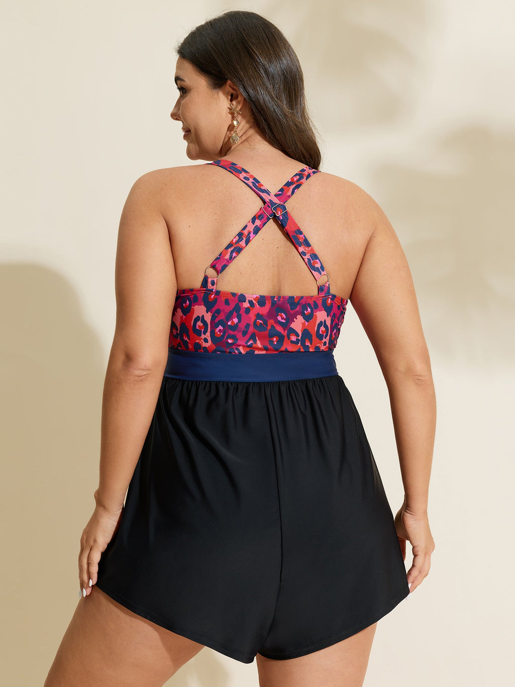 Leopard Print Color Contrast One-Piece Swimsuit